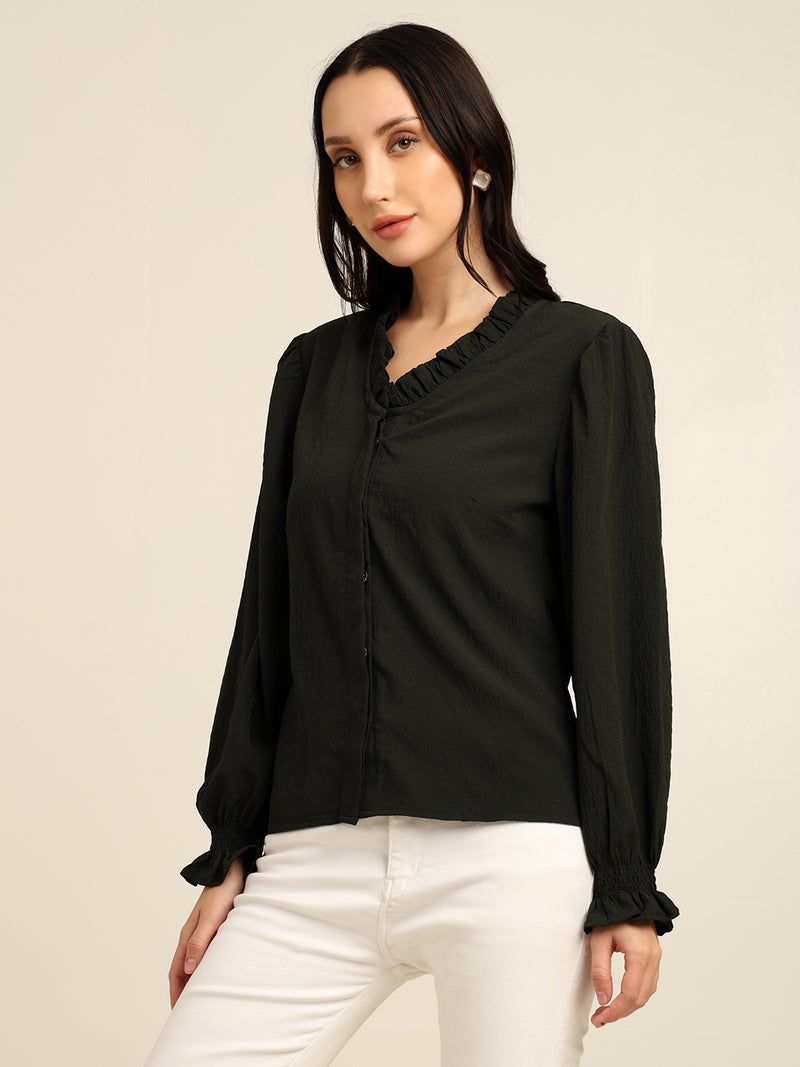 7OUNCE Women's Black Full Sleeve V-Neck Top for Women - Image 3